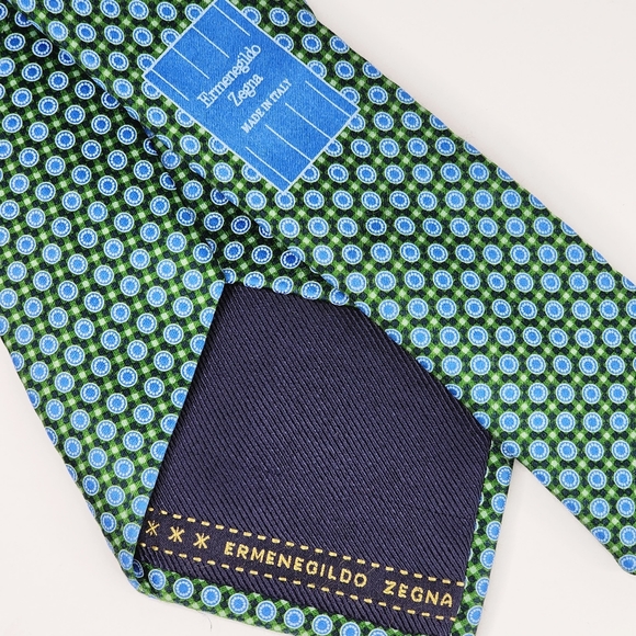ERMENEGILDO ZEGNA Blue & Green Silk Tie. - Picture 5 of 9